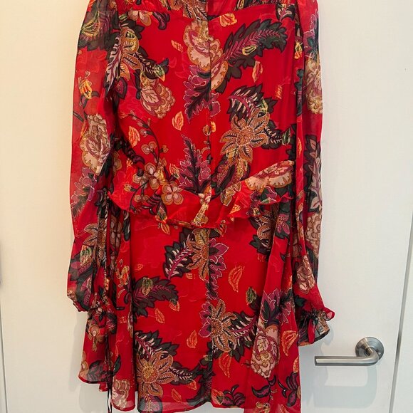 The Kooples Rosa Rosa Red Floral Ruffle Mini Dress - Picture 3 of 7